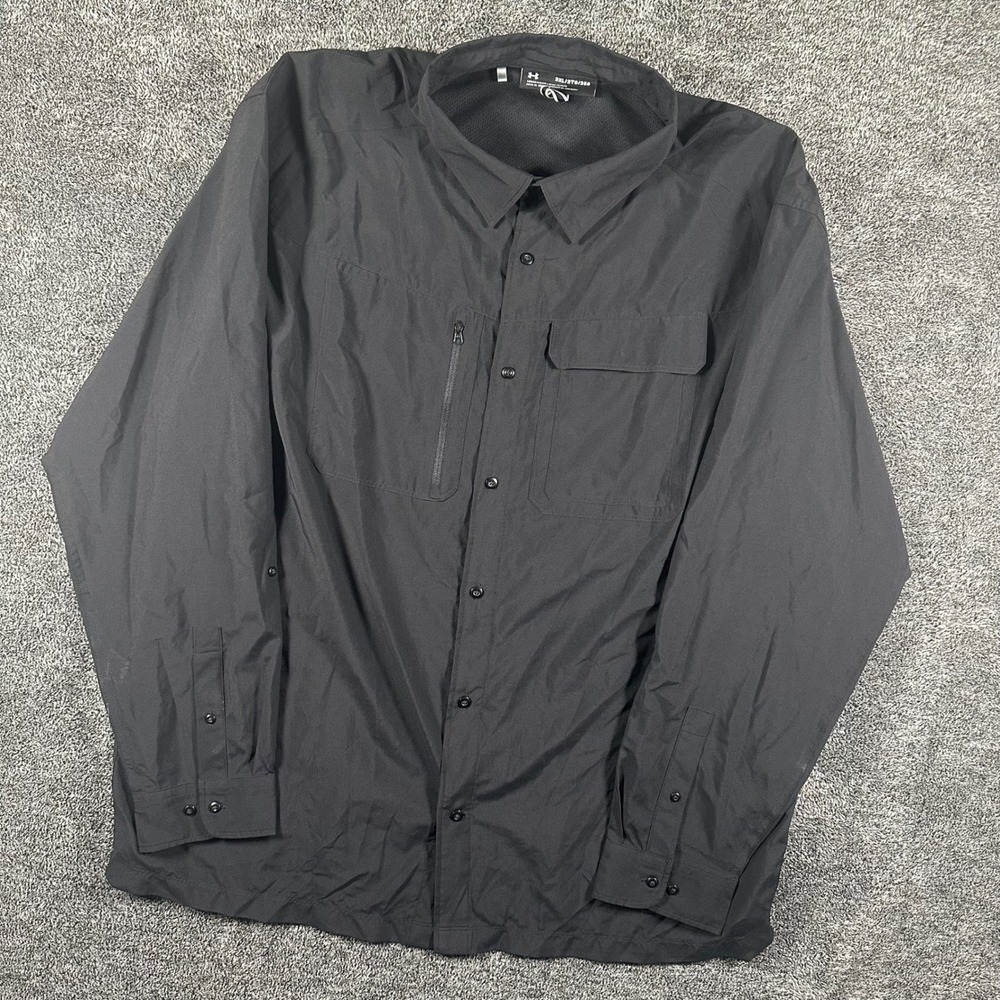 Under Armour Fishing Shirt Mens 3XL Black Button Vented Tactical Hiking Outdoor